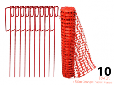 (50M Pack) - Flexibarrier Sicherheits-Gitterzaun + 10x Zaunpfähle